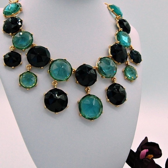 Chico's Black and Teal Crystals Gold Necklace NWT - Picture 3 of 5